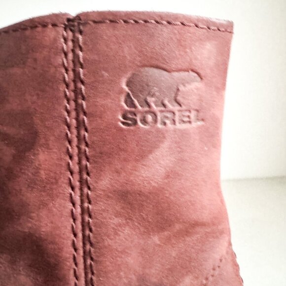 Sorel Joan of Arctic Suede Burgundy Plum Wedge Heel Boots 8 - Picture 6 of 6